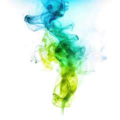 Abstract green, blue and yellow colors, smoke cloud on transparent png.
