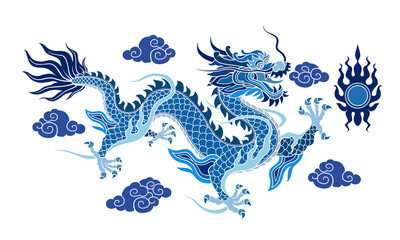 Tradition Chinese dragon graphics Line patterns on a flat colorful background are used for decoration.	
