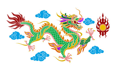 Tradition Chinese dragon graphics Line patterns on a flat colorful background are used for decoration.	
