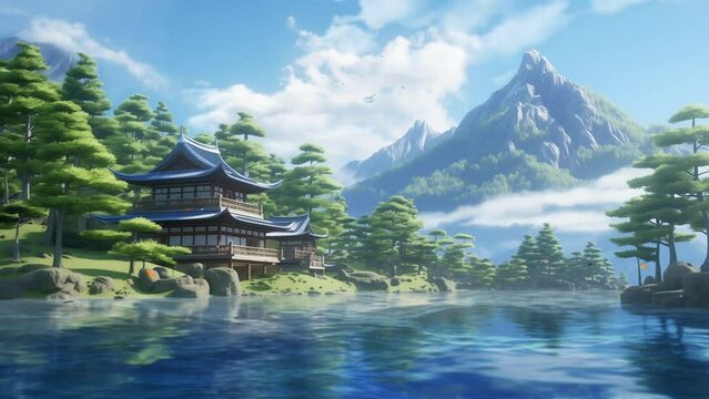 3D animation of the scenery with beautiful natural view. beautiful mountain view. seamless looping overlay 4k virtual video animation background 