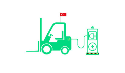 Solar cell power for international forklifts on white background