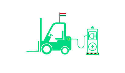 Solar cell power for international forklifts on white background