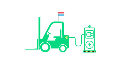 Solar cell power for international forklifts on white background