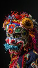 Colorful mask with abundant patterns on a black background. The concept of cultural diversity and art.