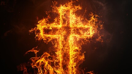 Fire in form of cross. Fire flame on black background