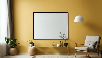 Cozy oom, natural light, with empty on wall . 