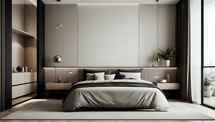 Blank horizontal poster frame mock up in scandinavian style living room interior, modern living room interior background, beige sofa and pampas grass, 3d rendering