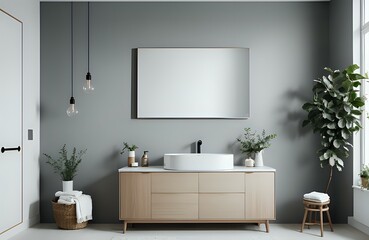 Cozy Bathroom, natural light, with empty on wall . 