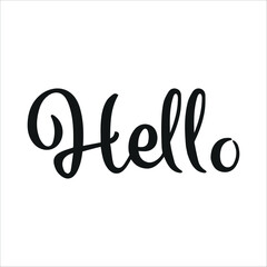 The inscription Hello. The words in English are Hello by hand. A banner with calligraphic text. Vector graphics drawn by hand.