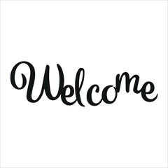 The inscription Welcome. The words in English are Welcome by hand. A banner with calligraphic text. Vector graphics drawn by hand.