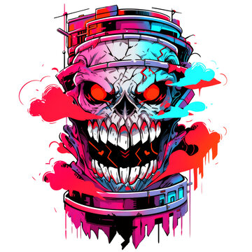 Art Illustration skull warrior style abstraction, sticker, print t-shirt design PNG transparent