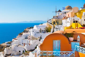 Foto auf Acrylglas Santorini island, Greece. Colorful architecture in Oia town. © smallredgirl