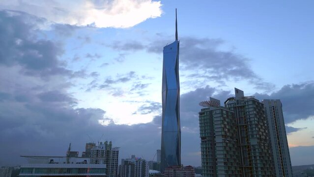 Kuala Lumpur city Merdeka 118 evening day Amazing aerial top view flight drone
