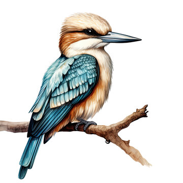 recommend clip art: AI-generated watercolor clipart of a Kookaburra bird illustration. Isolated elements on a white background.