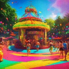 Holi celebrations event in usa'colorful impressionism of crazy dancehall 