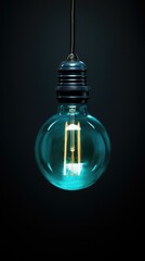 Obraz na płótnie Canvas A blue light bulb with a black background. Generative AI.