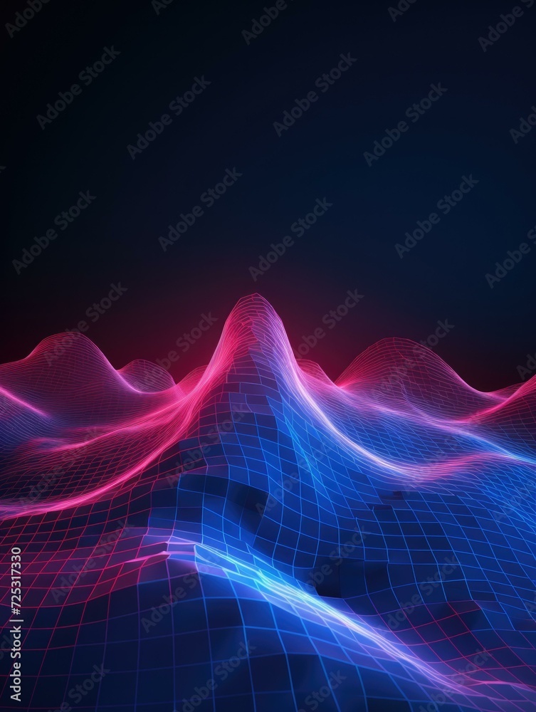 Wall mural abstract background of 3d digital wave with blue and red colors. generative ai.
