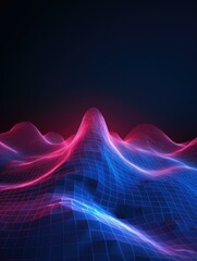 Abstract background of 3d digital wave with blue and red colors. Generative AI.