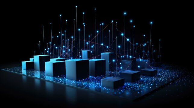 3d rendering of a data chart on a black background. Generative AI.