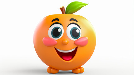 Orange Peach with a cheerful face 3D on a white background.