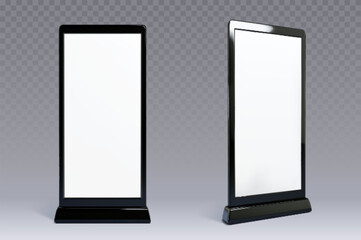 LCD display for outdoor advertising isolated on transparent background. Vector realistic illustration of blank LED screen in glossy black frame, information banner mockup, business promo equipment