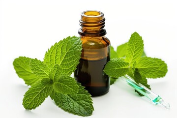 Aromatherapy Oasis: Rejuvenate with Mint Essential Oil, isolated on white