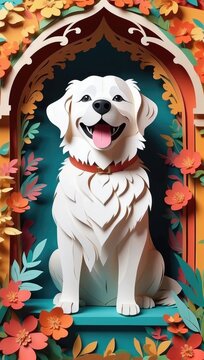 paper cut style illustration of dog