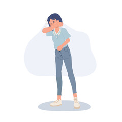 virus prevention concept. woman sneezing with hand protection,