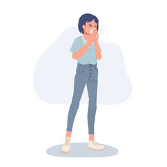 Allergy and Cold Prevention concept. woman sneezing with tissue paper