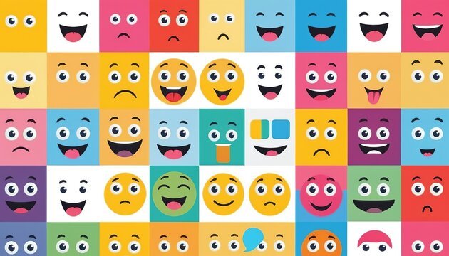 Stylish Vector Illustration of Square Colored Emoticons
