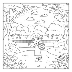 Coloring Page Outline Of a cartoon small child playing ball. Coloring book for kids. Anime style
