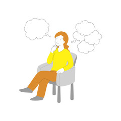 椅子に座って考える女性