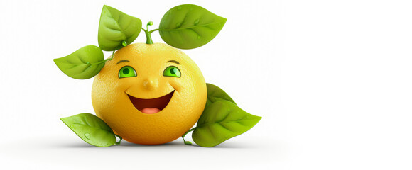 Bergamot with a cheerful face 3D on a white background. - obrazy, fototapety, plakaty