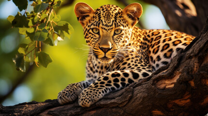 Leopard relaxation on the tree - obrazy, fototapety, plakaty