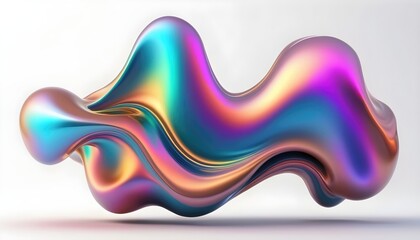 Fluid smooth abstract metallic holographic colored shape background - obrazy, fototapety, plakaty