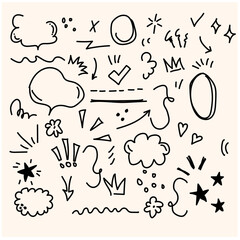 cartoony expression sign doodle, curve directional arrows, emoticon effects design elements, cartoon character emotion symbols, illustration style doodle and line art