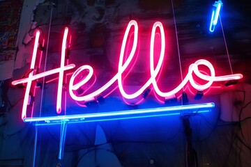 Neon sign saying Hello