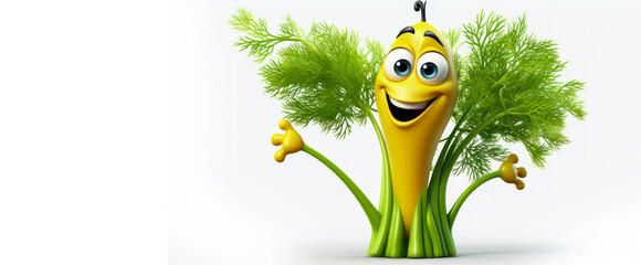 Dill with a cheerful face 3D on a white background.