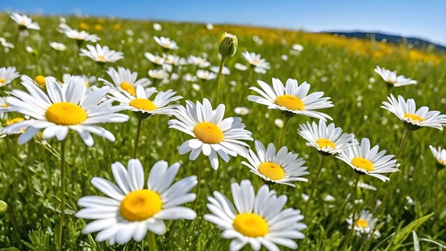 daisy flowers in fields as sunny day
