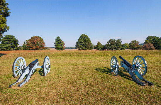 Replica cannons at Valley Forge National Historical Park, Revolutionary War encampment, northwest of Philadelphia, in Pennsylvania, USA