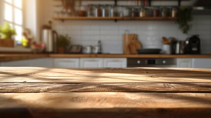 Fototapeta na wymiar Wooden Table In kitchen. copy space