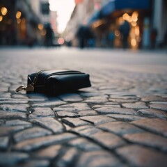 Obraz premium AI generated illustration of a wallet lying on a cobblestone street
