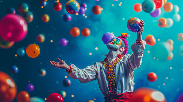 Artistic representation of jugglers skillfully performing with vibrant balls at a carnival, adding flair to the entertainment