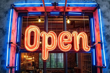 Neon sign saying Open