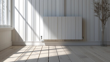 Obraz premium Modern white radiator with thermostat