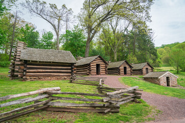 Cabins at Valley Forge National Historical Park, Revolutionary War encampment, northwest of Philadelphia, in Pennsylvania, USA