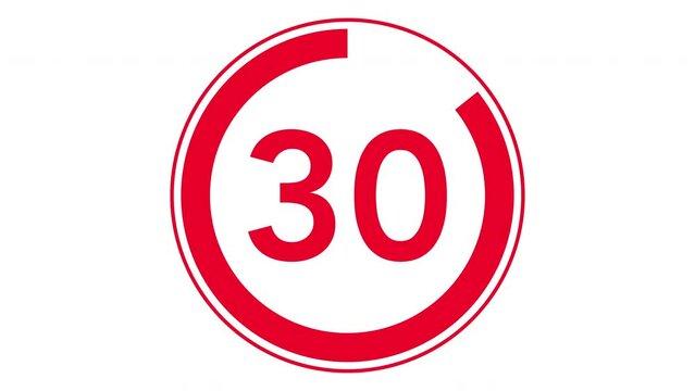 35秒のシンプルな赤色のカウントダウンタイマー（白背景）