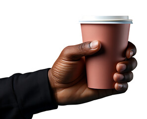 human hand holding a coffee cup with transparent background