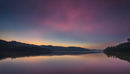 The sky with star at the lake after sunset.