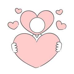 하트를 들고 있는 캐릭터 얼굴 합성용 일러스트